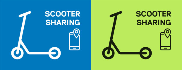 Kicksharing banner with electric kick scooter icon. Vector illustration
