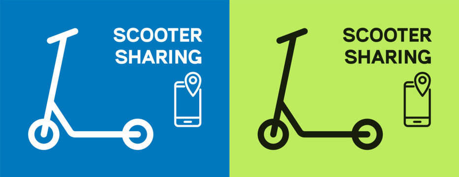 Kicksharing banner with electric kick scooter icon. Vector illustration