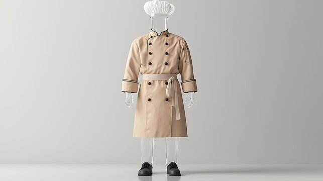 Neutral sand-colored chef uniform mockup featuring clear toque and coatee for visuals