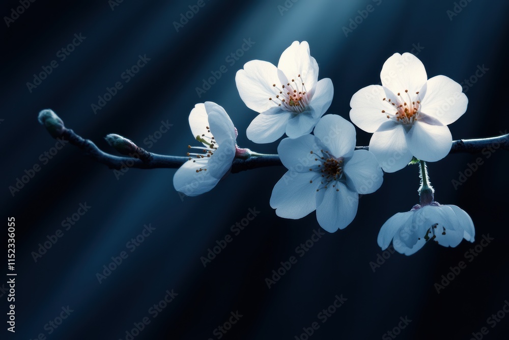 Poster spring cherry blossoms, a spring garden with cherry trees in bloom, sunlight peeking through the bra