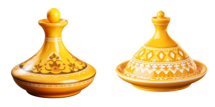 set of a Yellow tagine, isolated on transparent background.