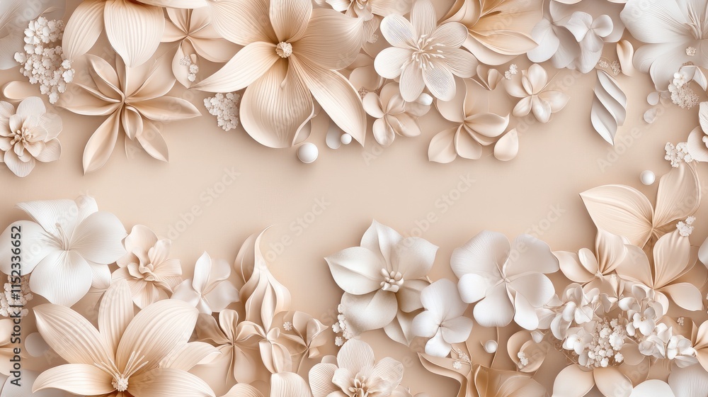 Poster this design features a seamless pattern of lily flowers in subtle light brown tones, presenting a so