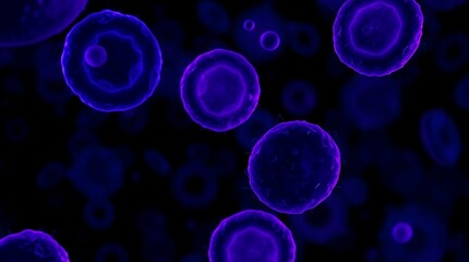 Blood cells depicted in deep ultraviolet hues, vivid purples, and high contras