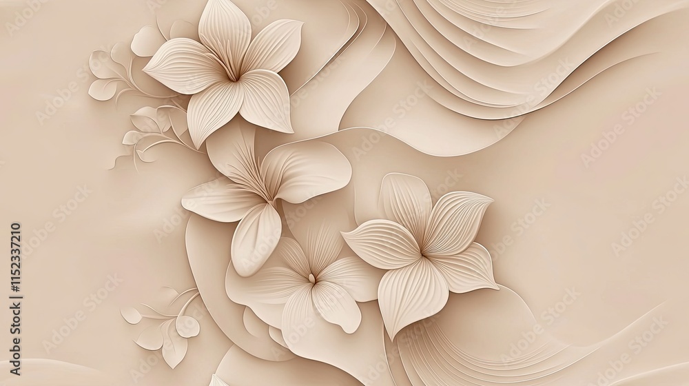 Poster this design features a seamless pattern of lily flowers in subtle light brown tones, presenting a so