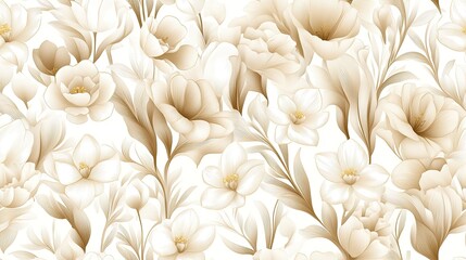 Seamless pattern showcases intricate line art of tulips and daffodils, perfect for textiles, wallpapers, and interior design SEAMLESS PATTERN
