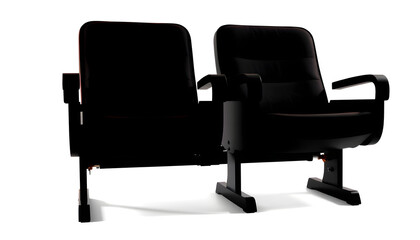 Two vintage movie theater chairs isolated on white, silhouette