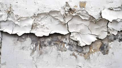 Obraz premium A monochromatic snapshot of a fissure on a white-painted wall with flaking paint. Fissure. Illustration