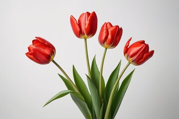 there are three red tulips in a vase on a table
