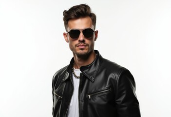 Obraz premium A man in a black leather jacket and sunglasses