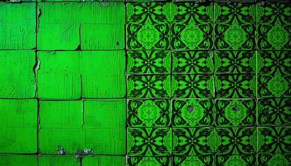 Naklejka premium Green vintage pattern on old wall, pop-art, with white tones