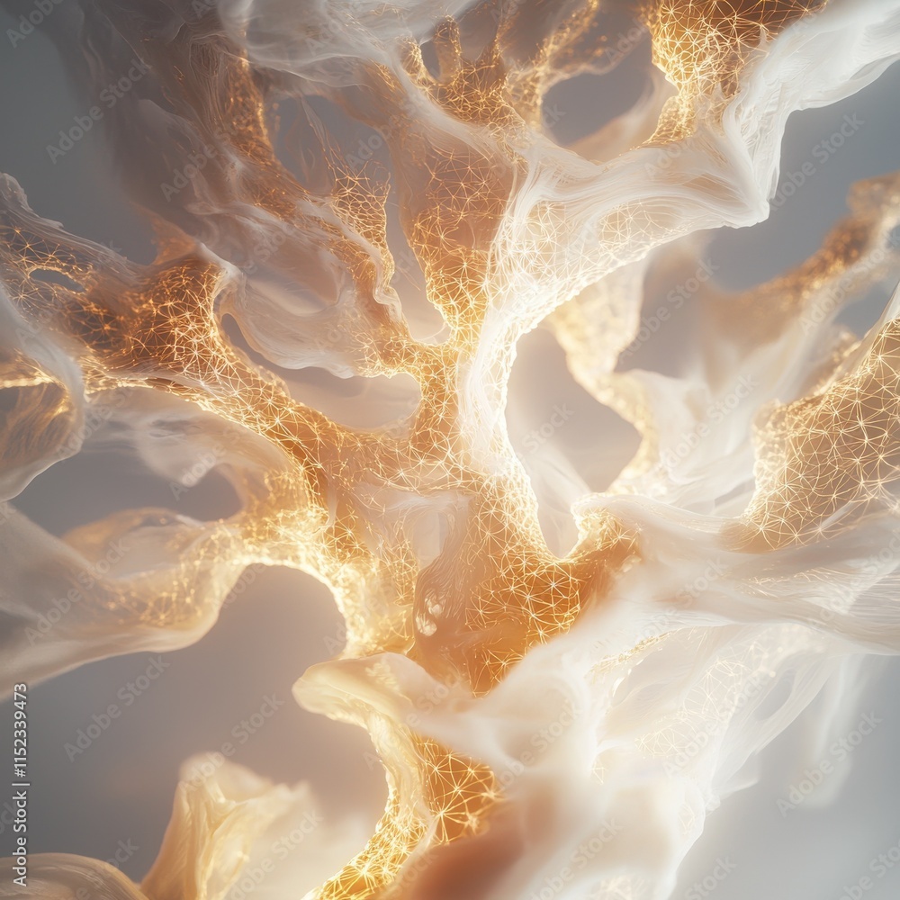 Poster illuminated abstract tree with glowing branches digital art futuristic environment ethereal perspect