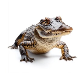 Fototapeta premium Crocodile with textured skin and distinctive features poses against a white backdrop