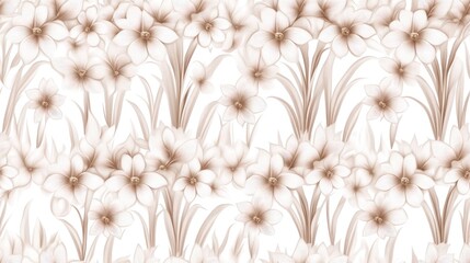 Seamless pattern showcases intricate line art of tulips and daffodils, perfect for textiles, wallpapers, and interior design. SEAMLESS PATTERN