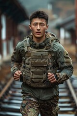 Fototapeta premium Close-up of a young male model in a designer's eyewear collection, showcasing the fashion-forward frames and modern style
