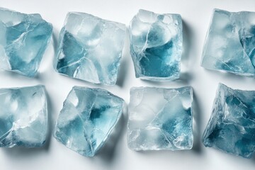 Obraz premium eight blue ice cubes on a white surface