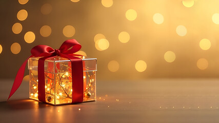 A gift on a yellow background with a magical atmosphere.