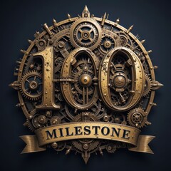 Intricate steampunk style design celebrating a century milestone with gears and cogs.