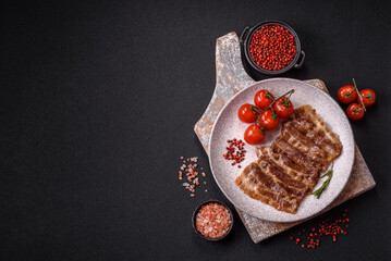 Crispy fried pork bacon sliced with salt, spices and herbs