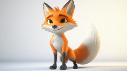 Obraz premium A cartoon fox with orange fur stands on a white background