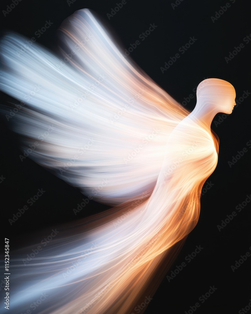 Poster abstract light flowing into wings ethereal sculpture dark background artistic expression dynamic mov