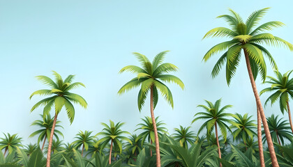 Obraz premium Photo of palm trees tropical background, vintage style panoramic web banner, papercraft, with white tones