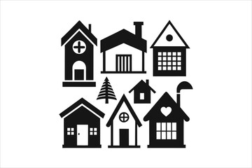 Simple monochrome house icon set