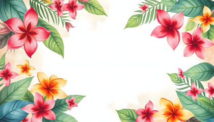 Digital vintage watercolor hawaiian rectangle tropical flower abstract graphic poster web page PPT background, smooth light, with white tones