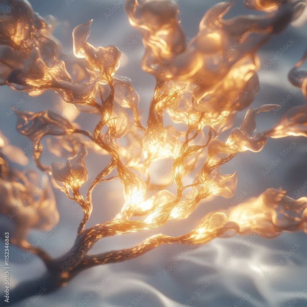 Poster glowing abstract tree branches illuminating a tranquil environment underwater digital art concept