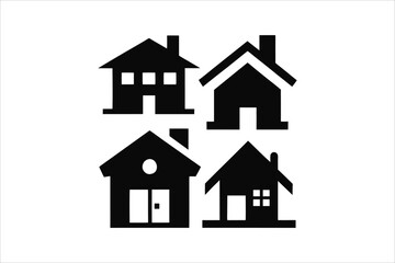 Fototapeta premium Simple monochrome house icon set