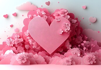 A Pink Heart Surrounded by Flowers.