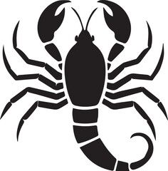 A black and white logo type scorpion silhouette design