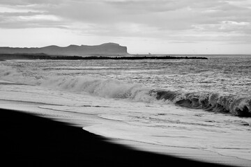 Víkurfjara Black Sand Beach in Vík í Myrdal, Iceland