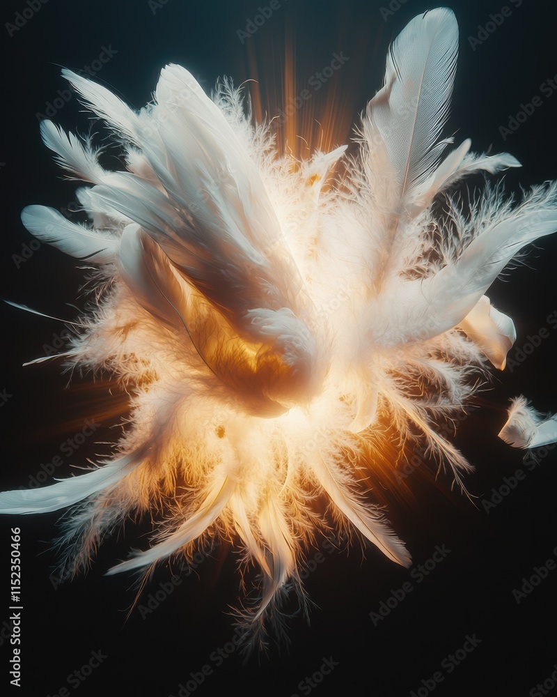 Poster dynamic transformation of feathers into glowing art digital environment abstract design minimalist v