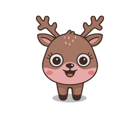 Fototapeta premium Cute cartoon reindeer, big eyes, a smiling expression