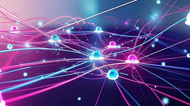 Abstract Digital Network with Glowing Nodes and Interconnected Lines in a Futuristic and Dynamic Concept

