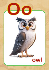 Obraz premium English alphabet for children with pictures, letter O with an owl image