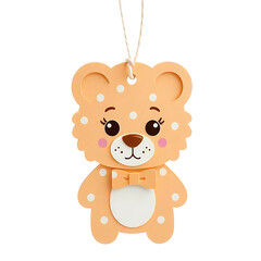 Fototapeta premium Cute orange bear-shaped hanging decoration with adorable facial features and a bow tie
