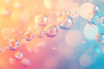 Colorful soap bubbles floating in a dreamy pastel background, creating a mesmerizing light effect and adding a sense of whimsy and playfulness to any creative project.
