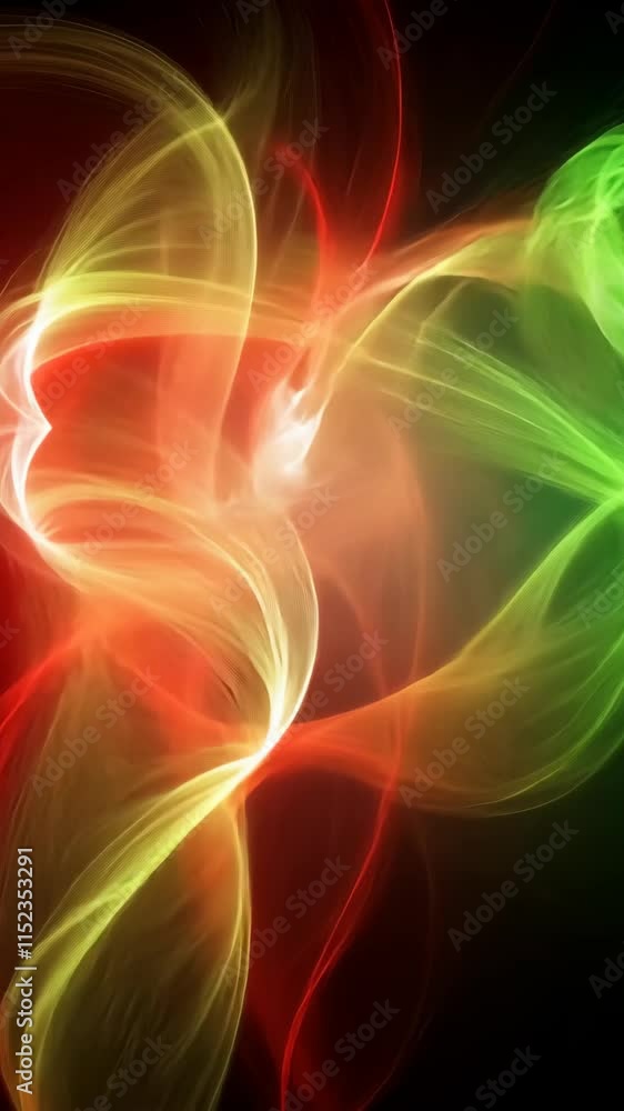 Poster swirling colors create dynamic abstract patterns in vibrant red, green, and yellow light display