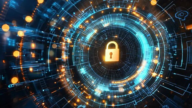 A virtual vault and locks, symbolizing the safeguarding of sensitive information. Cyber security technology concept