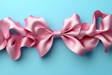 Fototapeta premium Pink Silk Ribbon Bow on Light Blue Background