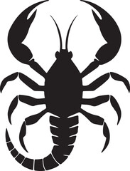 A black and white logo type scorpion silhouette design