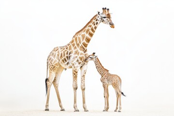Obraz premium a giraffe mother and baby calf stand together