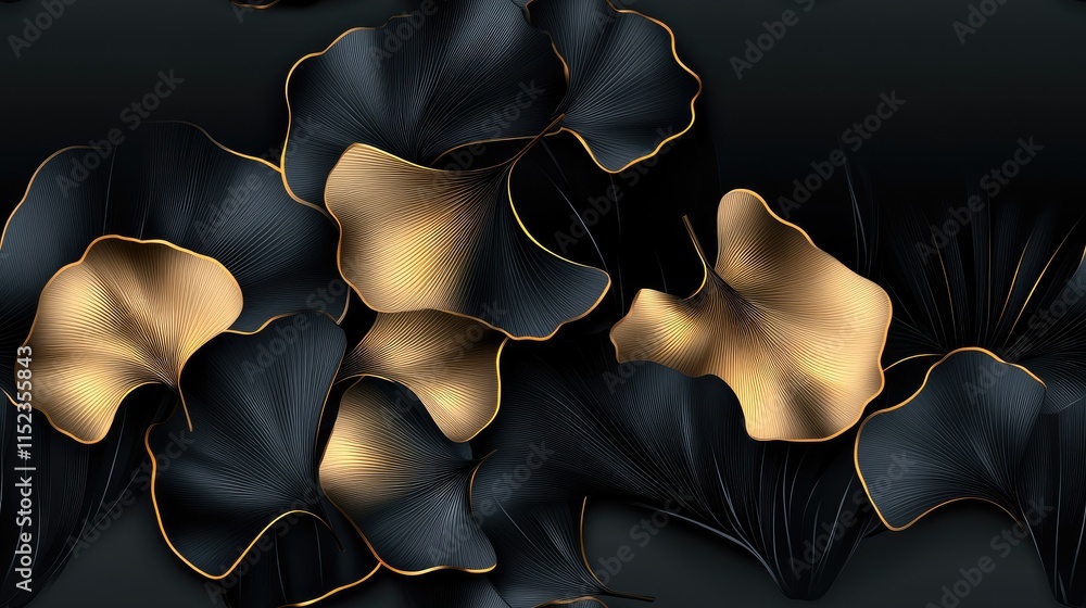 Poster this vibrant design features ginkgo leaves adorned with golden lines and dots, set against a strikin