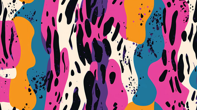 Fun girly camouflage pattern in vibrant stripes and spotted seamless design . modern skin texture patched effect for festival and beach wear style in repeat . Dappled. Illustration