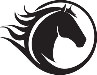 A black and white horse silhouette design