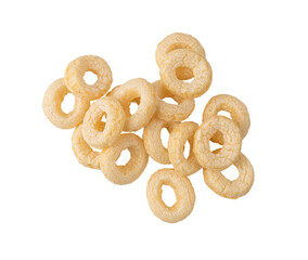Cereal Rings Isolated, Breakfast Rice Loops, Corn Cereals Snack