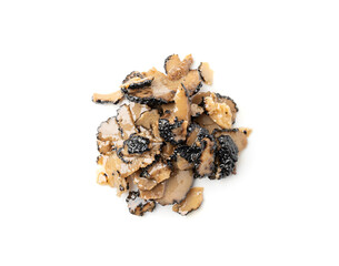 Truffle Slices Isolated, Tuber Melanosporum Mushroom Pieces in Oil, Canned Black Truffle