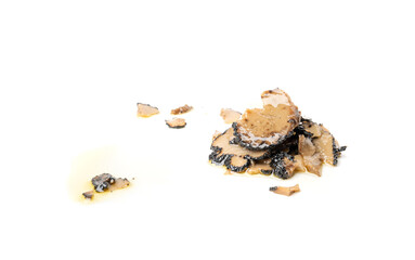 Truffle Slices Isolated, Tuber Melanosporum Mushroom Pieces in Oil, Canned Black Truffle