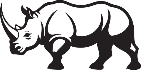 A black and white logo type rhinoceros silhouette design
